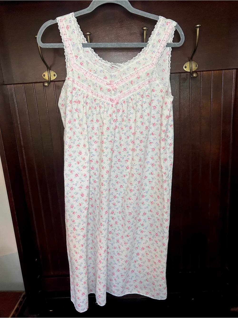 Vintage 90s Lorraine Floral Lace Ribbon Nightgown Cottagecore Dainty Prairie M - Picture 5 of 14